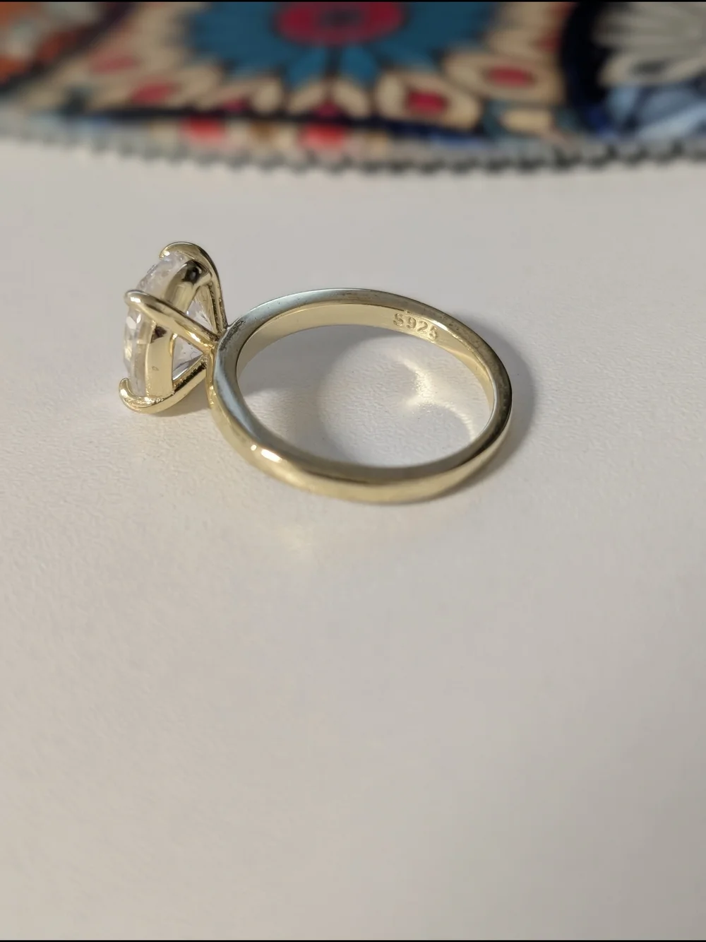 .925 Gold Solitaire Oval 3.0 CT Cubic Zirconia Ring